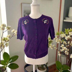 DISNEY Women’s Coco Purple Cardigan Sweater Size Medium